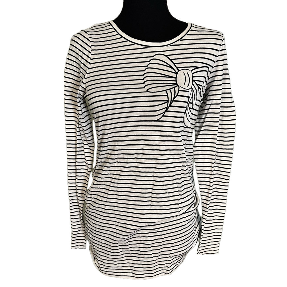 THE LIMITED BLACK AND WHITE STRIPED LONG SLEEVE TOP WITH BOW